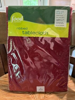 NWT - Food Network Ribbed Tablecloth in Burgundy Red - 70” Round